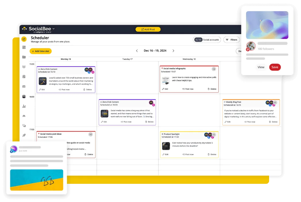 The SocialBee posting calendar