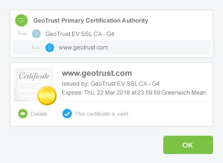 Certificate details showing the verified organisation
